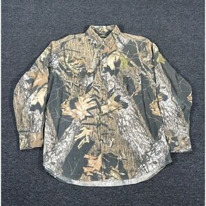Vintage Saftbak Camo Shirt Men XL Brown Mossy Oak Breakup Hunting Button Up L/S